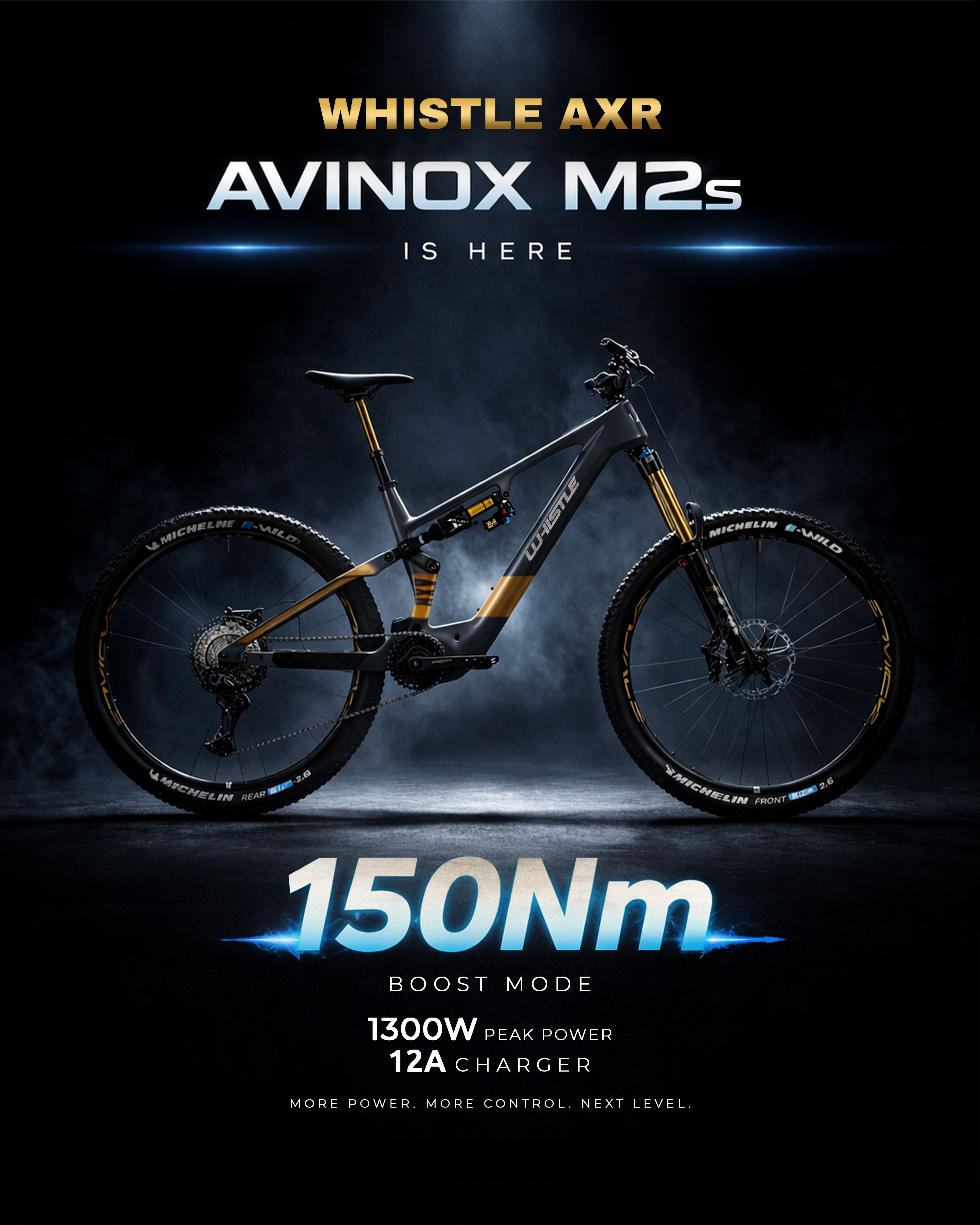 Whistle AXR cu motor Avinox M2s — lansare. 150 Nm boost mode, 1300W peak power.