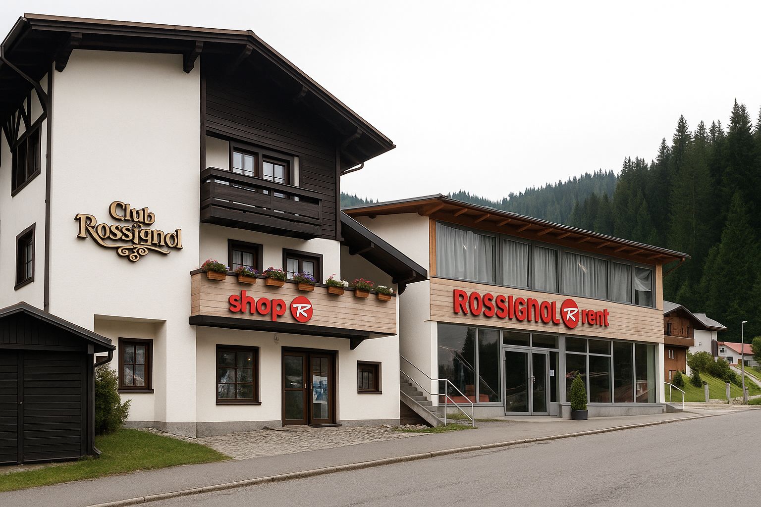Clădirea Club Rossignol — shop, închirieri și cazare la baza gondolei din Poiana Brașov